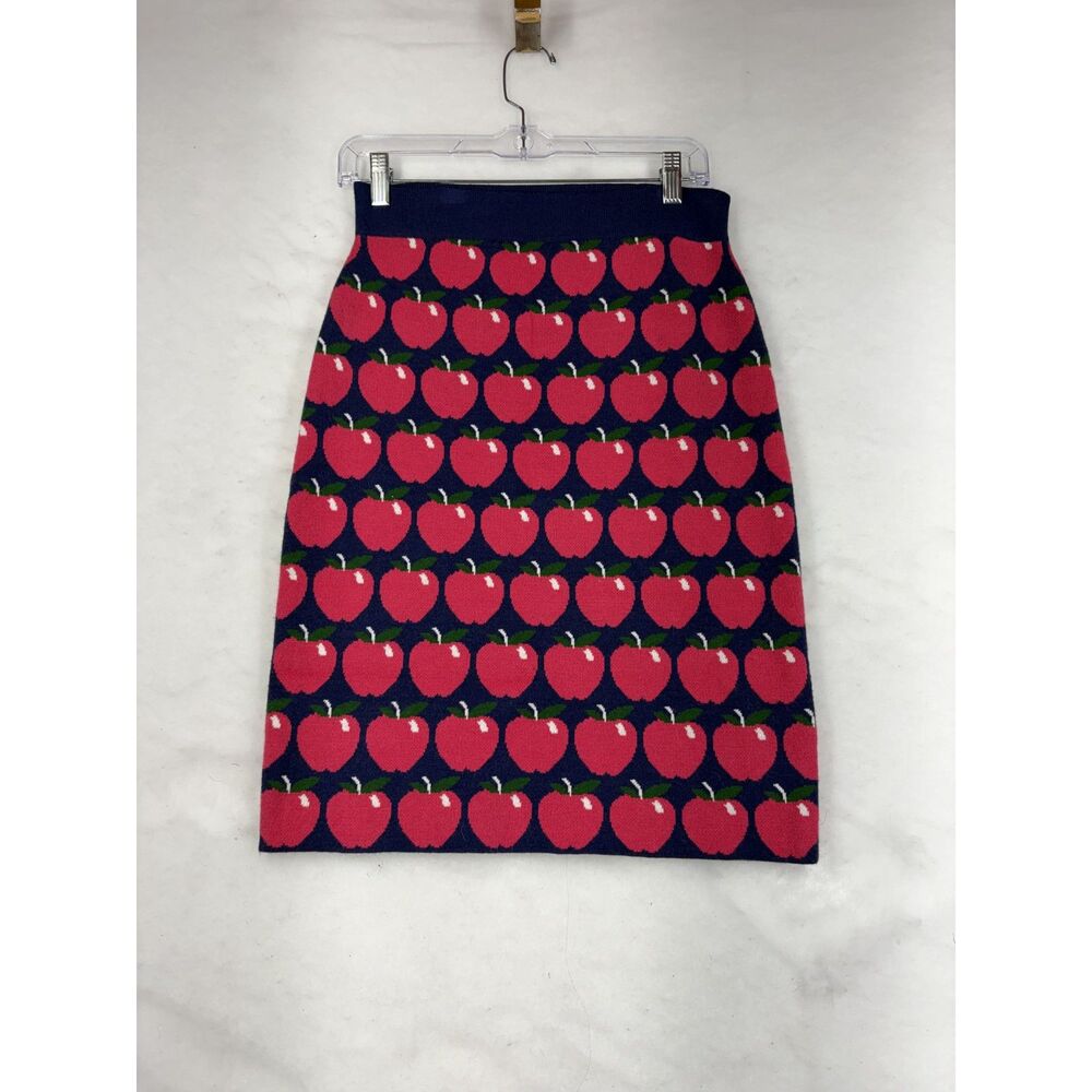 Maeve Anthropology Knit Mini Apple Skirt Navy Blue Red size small